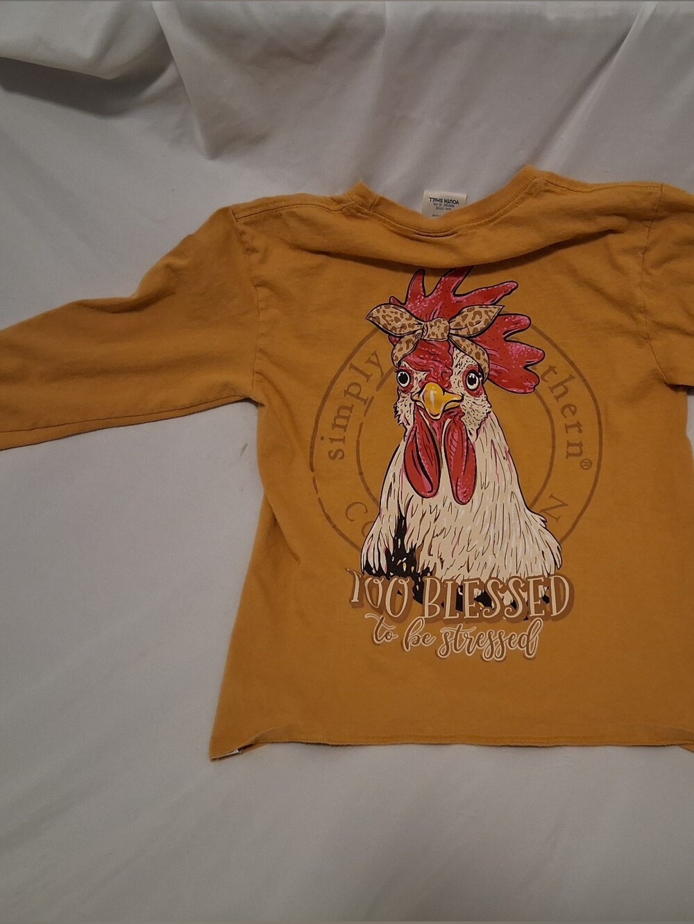 Simply Southern Mustard Yellow Rooster Graphic Long-Sleeve Tee Youth Small